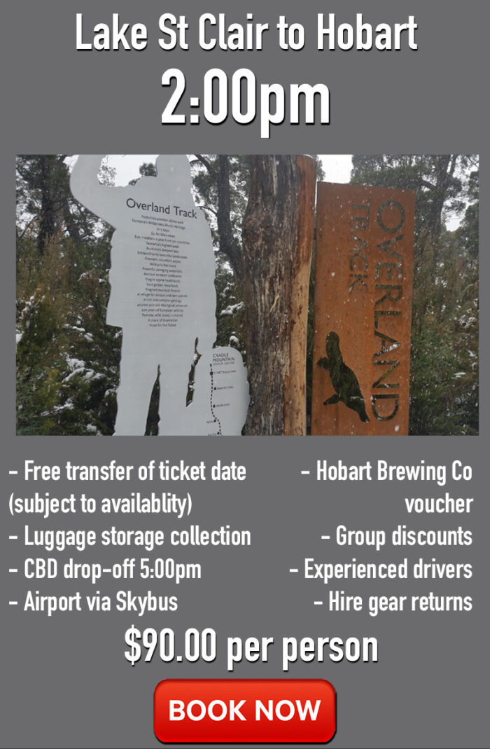 Lake St Clair to Hobart 2:00pm transport bus tickets